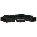 10 Piece Garden Lounge Set with Cushions Poly Rattan Black