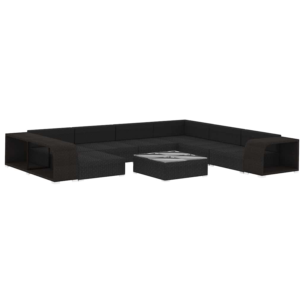 10 Piece Garden Lounge Set with Cushions Poly Rattan Black