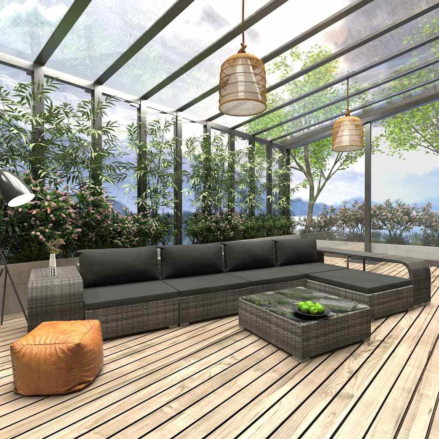 8 Piece Garden Lounge Set with Cushions Poly Rattan Grey