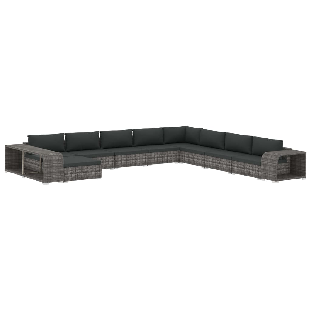 11 Piece Garden Lounge Set with Cushions Poly Rattan Grey