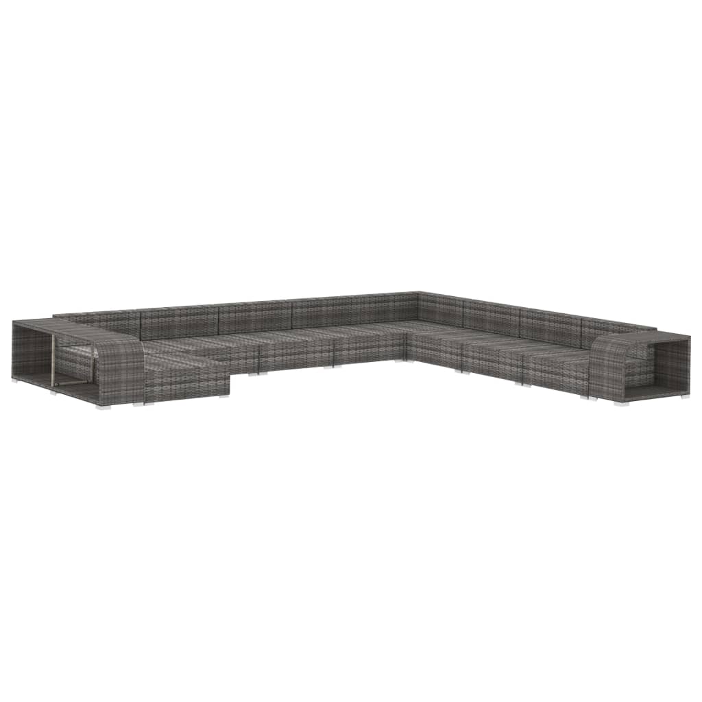 11 Piece Garden Lounge Set with Cushions Poly Rattan Grey