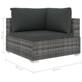 11 Piece Garden Lounge Set with Cushions Poly Rattan Grey