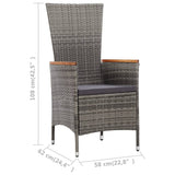 7 Piece Outdoor Dining Set with Cushions Poly Rattan Grey - Extra Image