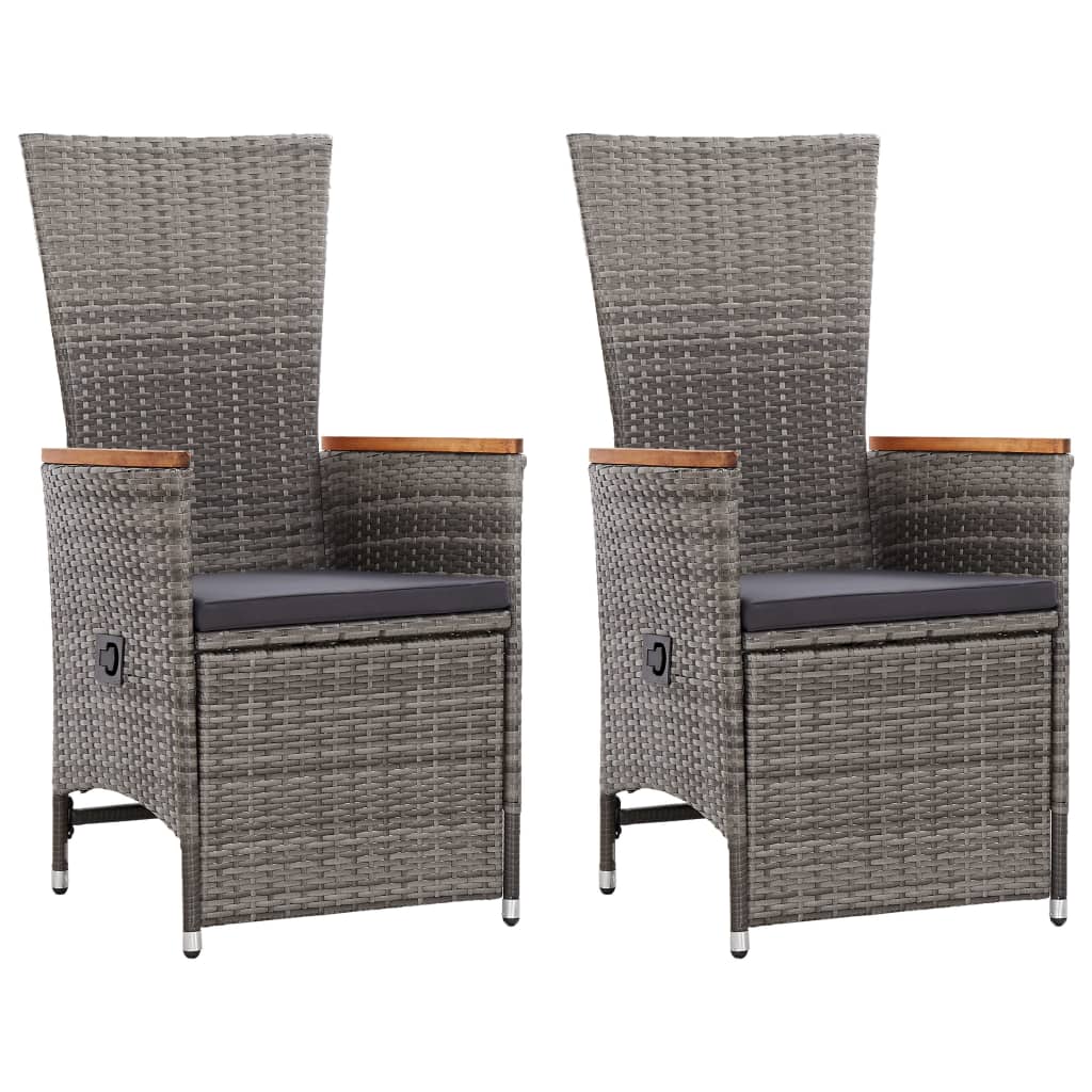 Reclining Garden Chairs 2 pcs with Cushions Poly Rattan Grey