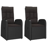 Reclining Garden Chairs 2 pcs with Cushions Poly Rattan Black - Front View