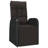 Reclining Garden Chair with Cushion Poly Rattan Black - Front View