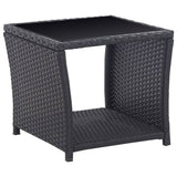 3 Piece Bistro Set with Cushions Poly Rattan Black - Front View