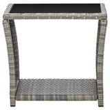 Coffee Table Grey 45x45x40 cm Poly Rattan and Glass - Front View