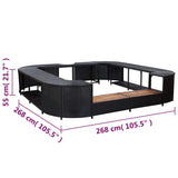 Square Spa Surround Black 268 x 268 x 55 cm Poly Rattan - Rear View