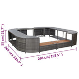 Square Spa Surround Grey 268 x 268 x 55 cm Poly Rattan - Close-Up Angle