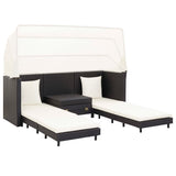 Extendable 3-Seater Sofa Bed with Roof Poly Rattan Black - Front View