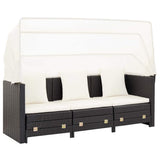 Extendable 3-Seater Sofa Bed with Roof Poly Rattan Black
