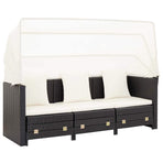 Extendable 3-Seater Sofa Bed with Roof Poly Rattan Black
