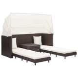 Extendable 3-Seater Sofa Bed with Roof Poly Rattan Brown - Front View