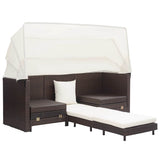 Extendable 3-Seater Sofa Bed with Roof Poly Rattan Brown