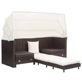 Extendable 3-Seater Sofa Bed with Roof Poly Rattan Brown - Side View