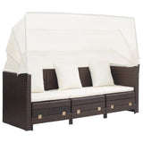 Extendable 3-Seater Sofa Bed with Roof Poly Rattan Brown - Top-Down View