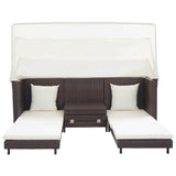 Extendable 3-Seater Sofa Bed with Roof Poly Rattan Brown