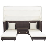 Extendable 3-Seater Sofa Bed with Roof Poly Rattan Brown - 45-Degree Angle
