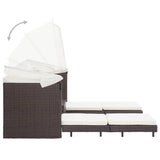 Extendable 3-Seater Sofa Bed with Roof Poly Rattan Brown - Rear View