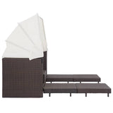 Extendable 3-Seater Sofa Bed with Roof Poly Rattan Brown - Close-Up Angle