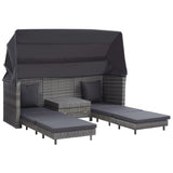Extendable 3-Seater Sofa Bed with Roof Poly Rattan Grey - Front View