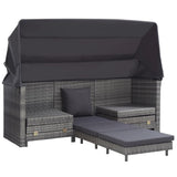 Extendable 3-Seater Sofa Bed with Roof Poly Rattan Grey - Side View