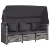 Extendable 3-Seater Sofa Bed with Roof Poly Rattan Grey - Top-Down View