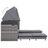 Extendable 3-Seater Sofa Bed with Roof Poly Rattan Grey - 45-Degree Angle