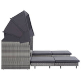 Extendable 3-Seater Sofa Bed with Roof Poly Rattan Grey - Rear View