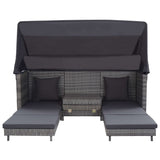 Extendable 3-Seater Sofa Bed with Roof Poly Rattan Grey - Close-Up Angle