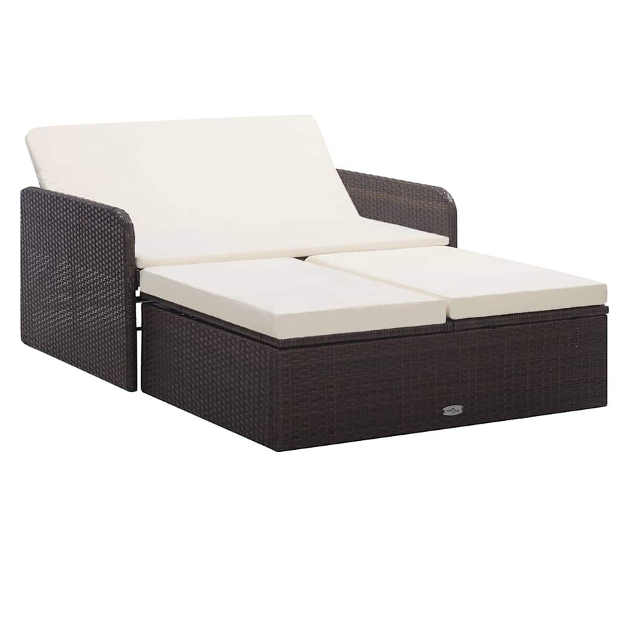 2 Piece Garden Lounge Set with Cushions Poly Rattan Brown