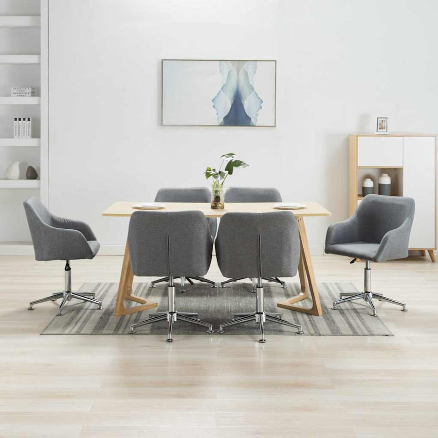 Swivel Dining Chairs 6 pcs Light Grey Fabric