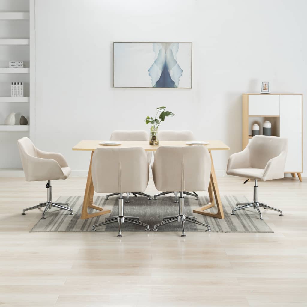 Swivel Dining Chairs 6 pcs Cream Fabric