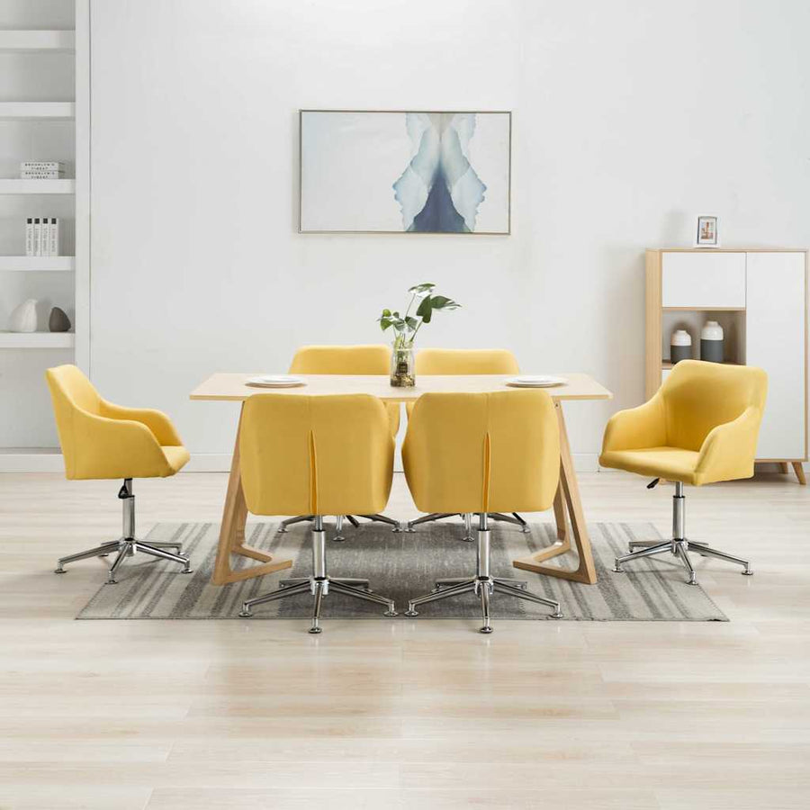Swivel Dining Chairs 6 pcs Yellow Fabric