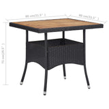 Outdoor Dining Table Black Poly Rattan and Solid Acacia Wood - Top-Down View