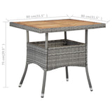 Outdoor Dining Table Grey Poly Rattan and Solid Acacia Wood - 45-Degree Angle