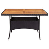 Outdoor Dining Table Black Poly Rattan and Solid Acacia Wood - Front View