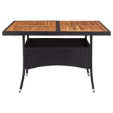 Outdoor Dining Table Black Poly Rattan and Solid Acacia Wood - Side View