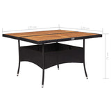 Outdoor Dining Table Black Poly Rattan and Solid Acacia Wood - 45-Degree Angle