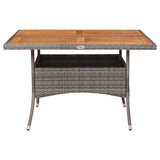 Outdoor Dining Table Grey Poly Rattan and Solid Acacia Wood - Front View