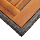 Outdoor Dining Table Grey Poly Rattan and Solid Acacia Wood - Top-Down View