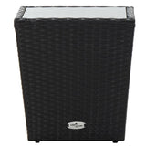 Tea Table Black 41.5x41.5x43 cm Poly Rattan and Tempered Glass - Front View