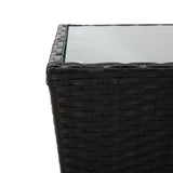Tea Table Black 41.5x41.5x43 cm Poly Rattan and Tempered Glass - Top-Down View