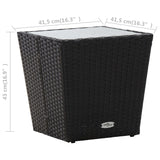 Tea Table Black 41.5x41.5x43 cm Poly Rattan and Tempered Glass - 45-Degree Angle