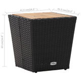 Tea Table Black 41.5x41.5x43 cm Poly Rattan and Solid Acacia Wood