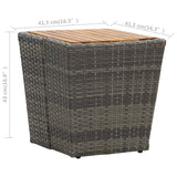 Tea Table Grey 41.5x41.5x43 cm Poly Rattan and Solid Acacia Wood - Rear View