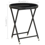 Tea Table Black 60 cm Poly Rattan and Tempered Glass - Rear View