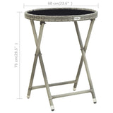 Tea Table Grey 60 cm Poly Rattan and Tempered Glass - Rear View