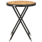 Tea Table Black 60 cm Poly Rattan and Solid Acacia Wood - Front View